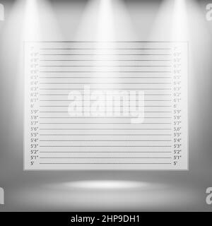 Police Lineup or Police Mugshot Board on Grey Blurred Background. Stock Vector