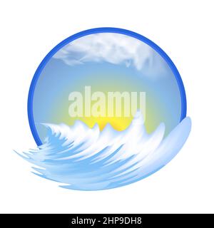 Geometric Summer Logo with Sea and Sunrise. Icon for Resort, Hotel, Travel Agency with Ocean and Sun Stock Vector