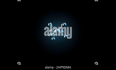 Realistic rotating model of molecule. Beautiful Molecule Structure in Microscope Growing on Black Background. Animated Molecule Silver 3d. Seamless lo Stock Photo