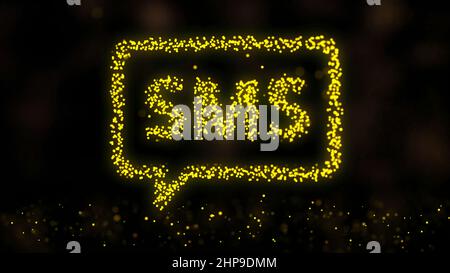 Animation of flying flickering particles form a mailing sign or message symbol on dark background with earth map from dots. Animation of plexus networ Stock Photo