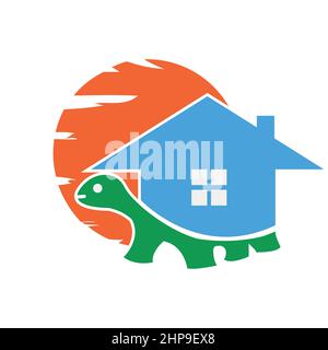 Tortoise carrying home logo vector. Flat design. Vector Illustration on white background Stock Vector