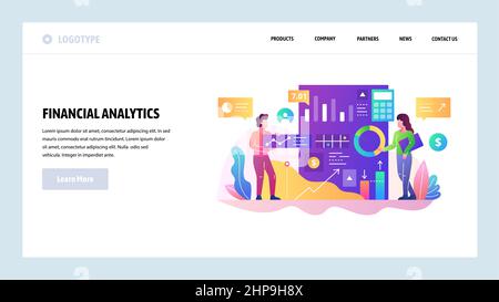 Vector web site design template. Financial analytics and business report, data research and finance charts. Landing page concepts for website and Stock Vector