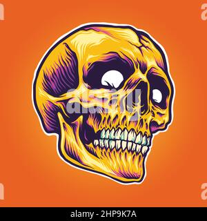 Cracked golden skull head Vector illustrations for your work Logo, mascot merchandise t-shirt, stickers and Label designs, poster, greeting cards Stock Vector