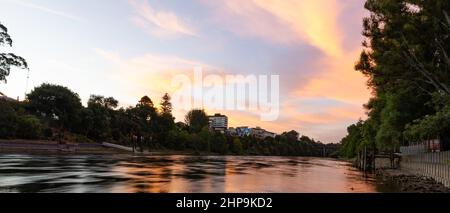 Sunset from Parana Park in Hamilton East, overlooking the Waikato River and central Hamilton Stock Photo