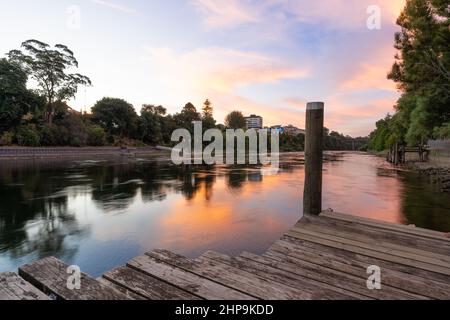 Sunset from Parana Park in Hamilton East, overlooking the Waikato River and central Hamilton Stock Photo