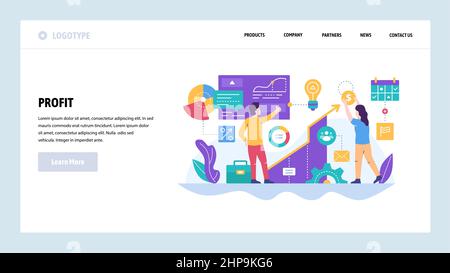 Vector web site design template. Financial analysis, business growth, finance charts. Landing page concepts for website and mobile development. Modern Stock Vector