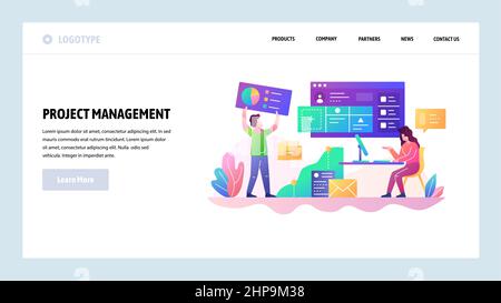 Vector web site design template. Project management and business development, teamwork in office. Landing page concepts for website and mobile Stock Vector