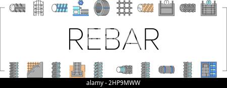 Rebar Construction Collection Icons Set Vector . Stock Vector