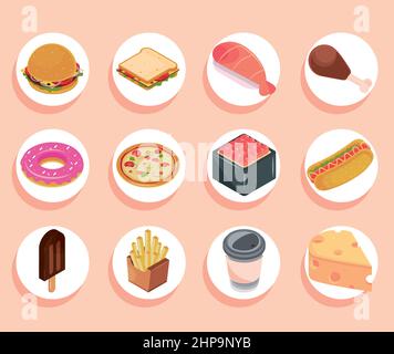 food icons isometric Stock Vector