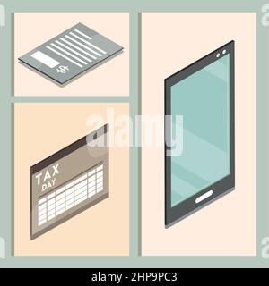 set isometric tax day Stock Vector