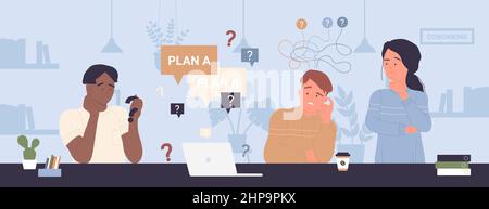Business people choose right answer from alternative options on meeting in office workspace vector illustration. Cartoon group of corporate employees Stock Vector