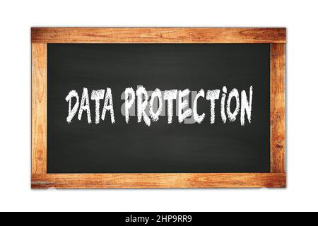DATA  PROTECTION text written on black wooden frame school blackboard. Stock Photo