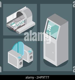 set subway train machines Stock Vector
