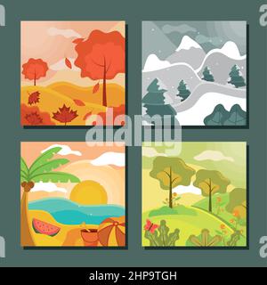 set season landscapes Stock Vector