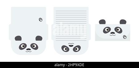 Cute Lovely panda letter writing stationery paper laser cutting card template. Animal design for greeting, invitation, thank you cards. Vector stock i Stock Vector