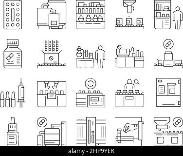 Medical Drugs Production Factory Icons Set Vector Stock Vector Image ...