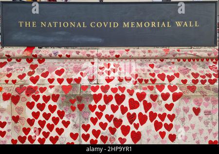 Hearts adorn the National Covid Memorial Wall on London's South Bank. England, UK.