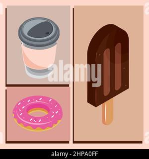 icons dessert food isometric Stock Vector