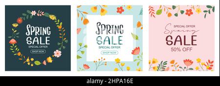 Spring sale banner background template with colorful flower.Can be use social media card, voucher, wallpaper,flyers, invitation, posters, brochure. Stock Vector