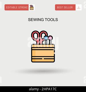 Sewing Equipment Tailor Supplies Flat Line Icons Set Needlework