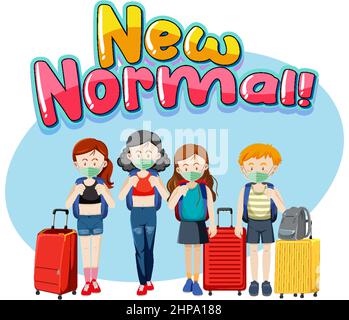 New Normal typography design with people wearing masks illustration Stock Vector