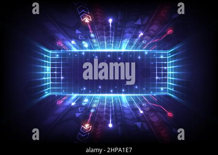 Abstract technology background. Perspective glowing speed arrow. High internet motivation and connection to communicate of innovation. Circuit lines o