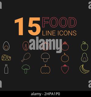 Healthy food icons set with colorful outline Stock Vector