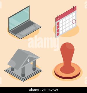tax day icons isometric Stock Vector