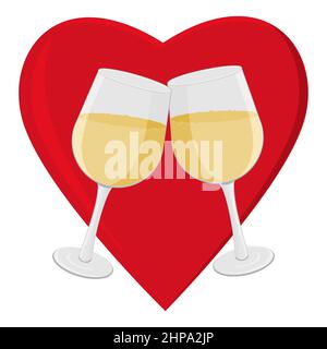 Vector illustration, stylized pair of champagne glasses with hearts. Logo for wedding cards or invitations Stock Vector