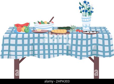 Dinner party laying semi flat color vector object. Full sized item on white. Interior item. Part of house arrangement simple cartoon style illustratio Stock Vector