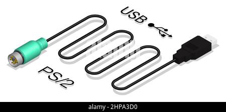 PS2 connector for a mouse, keyboard. Isometric Adapter, for connecting computer peripheral devices. Realistic 3D vector isolated on white background Stock Vector