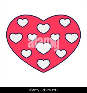 Retro Valentine Day icon heart. Love symbols in the fashionable pop line art style. The figure of a heart in soft pink, red and coral color. Vector il Stock Vector