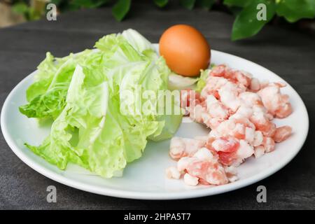 egg, minced pork or ground pork and vegetable for cook Stock Photo