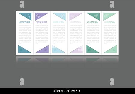 Business Infographics. 6 steps to achieve the result. Stages of development, workflow, marketing or plan. Business strategy with icons. Diagram of the Stock Vector
