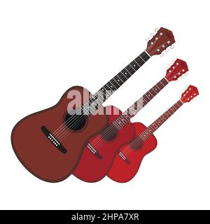 Acoustic guitar, on a white background. Stringed musical instruments. flat style. Vector illustration Stock Vector