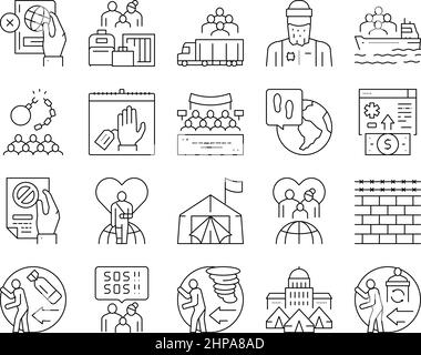 Refugee From Problem Collection Icons Set Vector . Stock Vector