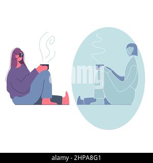 women meet in the metaverse. communication in the virtual world Stock Vector