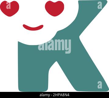 Letter k in love is a cute smiley in doodle style Stock Vector