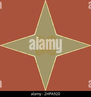 Star shape with center interested and edged with gold foil on dark orange light brown background. Stock Photo