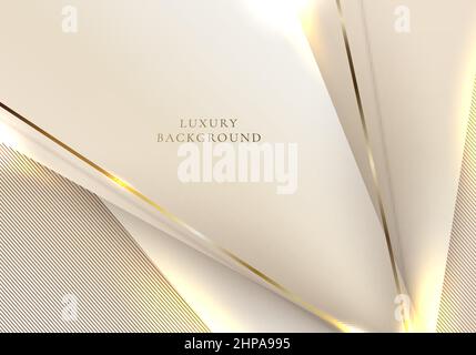 Elegant abstract 3D golden diagonal lines lighting with light brown triangles shapes overlapping background. Luxury style. Vector graphic illustration Stock Vector