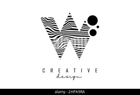 Letter W logo with black lines and dots. Vector illustration with geometric typography. Creative icon with letter. Stock Vector