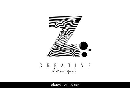 Purple Letter Z logo with lines and dota. Vector illustration with geometric typography. Creative icon with letter. Stock Vector