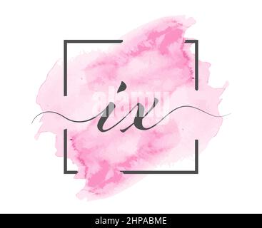 Calligraphic lowercase letters I and X are written in a solid line on a colored background in a frame. Stock Vector