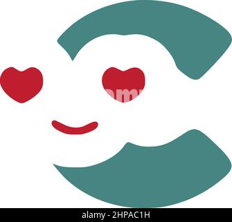 Letter c in love is a cute smiley in doodle style Stock Vector