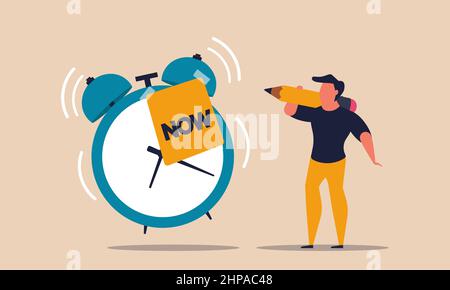 Procrastination work and time action today. Timeline management and postpone schedule task job vector illustration concept. Businessman lazy and plann Stock Vector