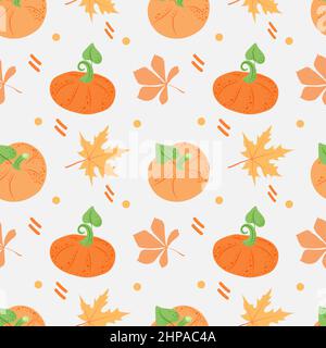 Thanksgiving line art pumkins seamless pattern background. Stock Vector