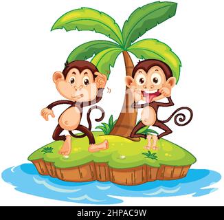 Cartoon monkeys on isolated island illustration Stock Vector Image ...