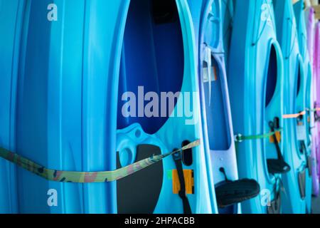 Kayak display at Dick's Sporting Goods, America's largest sporting goods retailer, in Buford, Georgia, at the Mall of Georgia. (USA) Stock Photo