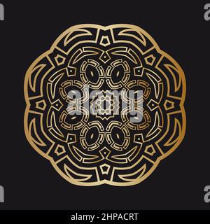 Golden oriental mandala on a black background. Vector illustration Stock Vector