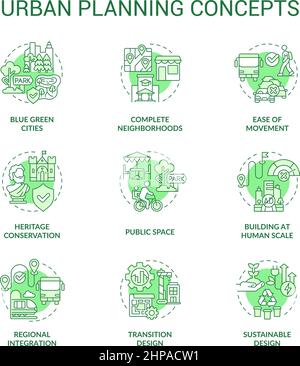Urban planning green concept icons set Stock Vector